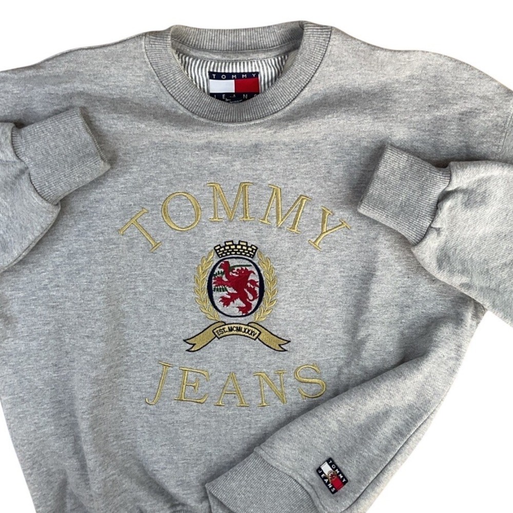 Tommy Jeans Mens XS Big‎ Crown Embroidered Logo Crewneck Fleece Sweatshirt VTG